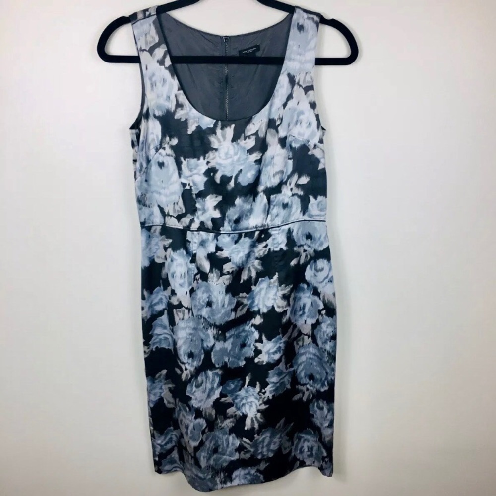 Ann Taylor Blue Gray Floral Silk Sheath Dress EUC